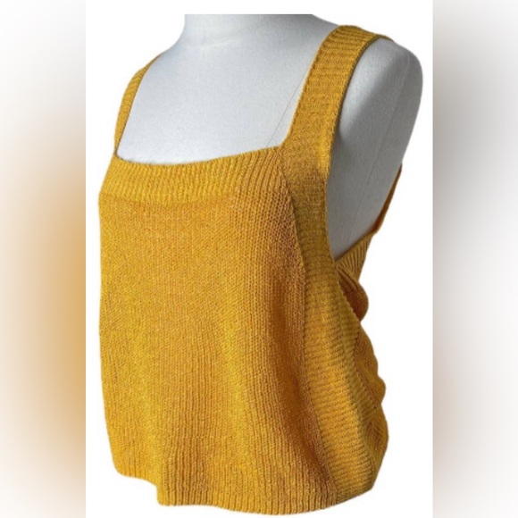 ZARA Knit Tank Rich Golden Yellow Weighted Fabric Blend Unique Weave Luxe Vibe - Picture 8 of 14